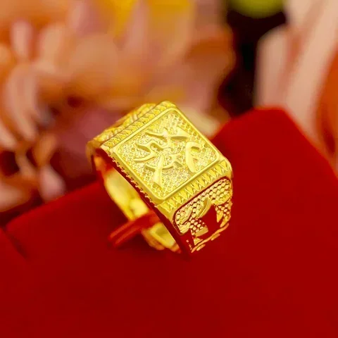 Smooth sailing 18K real gold ring pure 999 mens AU750 fashionable dragon pattern adjustable blessing gift for friends