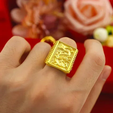 Smooth sailing 18K real gold ring pure 999 mens AU750 fashionable dragon pattern adjustable blessing gift for friends