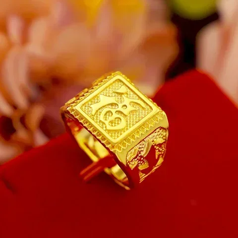 Smooth sailing 18K real gold ring pure 999 mens AU750 fashionable dragon pattern adjustable blessing gift for friends