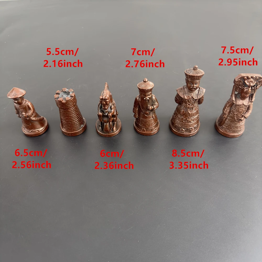 Big Vintage Chess 3d Qing Army Pieces Leather Chessboard Gypsum + Resin Pieces Game Box 40*19cm/15.7*7.5 Inch