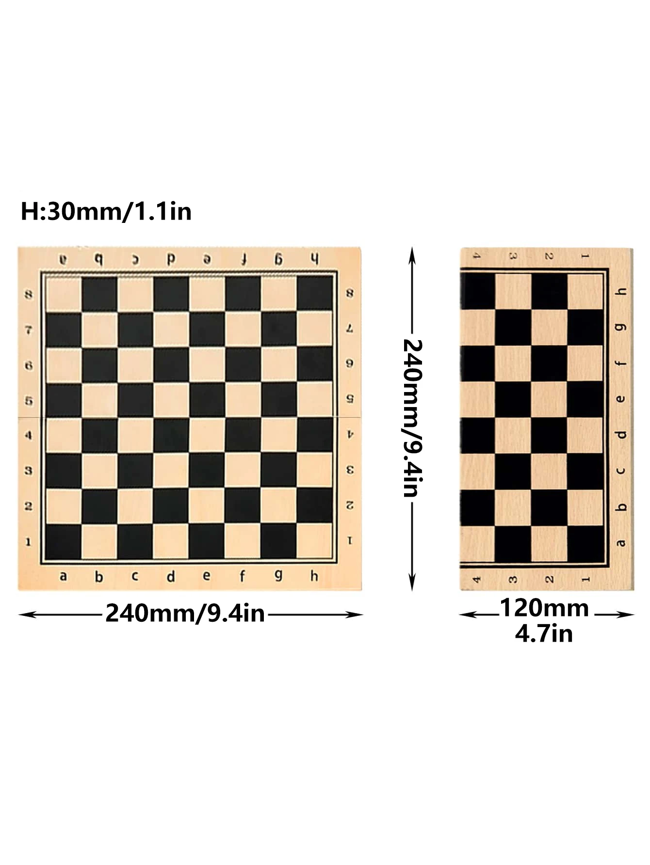 A set of three in one wooden chess solid wood set, foldable portable chessboard puzzle toy