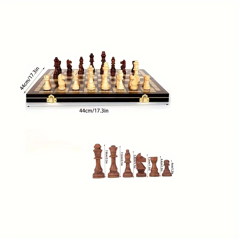 44cm/ 17.3inWooden folding chess set felt game board inside store adult gift family game board