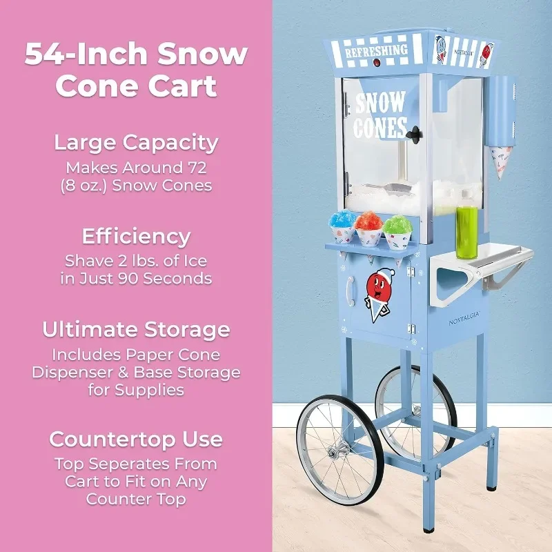 Nostalgia Snow Cone Shaved Ice Machine - Retro Cart Slushie Machine Makes 48 Icy Treats-Includes Metal Scoop,Storage Compartment