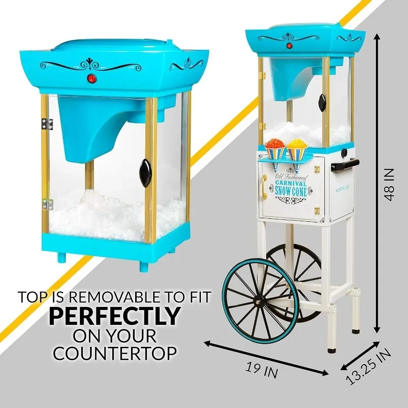 Nostalgia Snow Cone Shaved Ice Machine - Retro Cart Slushie Machine Makes 48 Icy Treats-Includes Metal Scoop,Storage Compartment