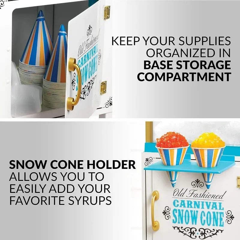 Nostalgia Snow Cone Shaved Ice Machine - Retro Cart Slushie Machine Makes 48 Icy Treats-Includes Metal Scoop,Storage Compartment