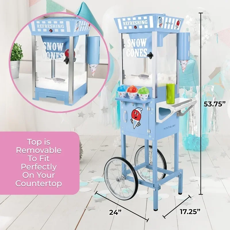 Nostalgia Snow Cone Shaved Ice Machine - Retro Cart Slushie Machine Makes 48 Icy Treats-Includes Metal Scoop,Storage Compartment