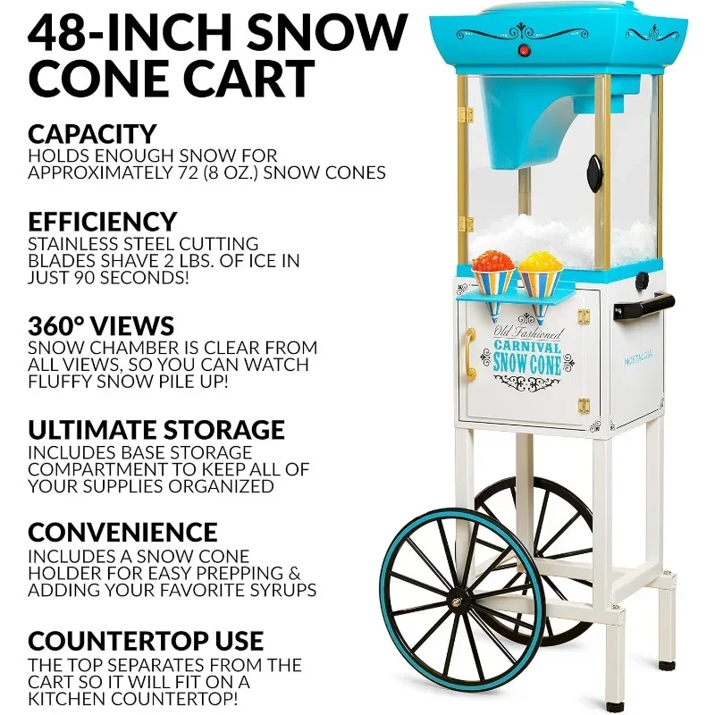 Nostalgia Snow Cone Shaved Ice Machine - Retro Cart Slushie Machine Makes 48 Icy Treats-Includes Metal Scoop,Storage Compartment