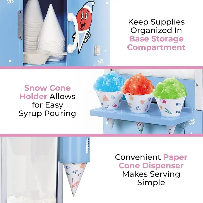 Nostalgia Snow Cone Shaved Ice Machine - Retro Cart Slushie Machine Makes 48 Icy Treats-Includes Metal Scoop,Storage Compartment