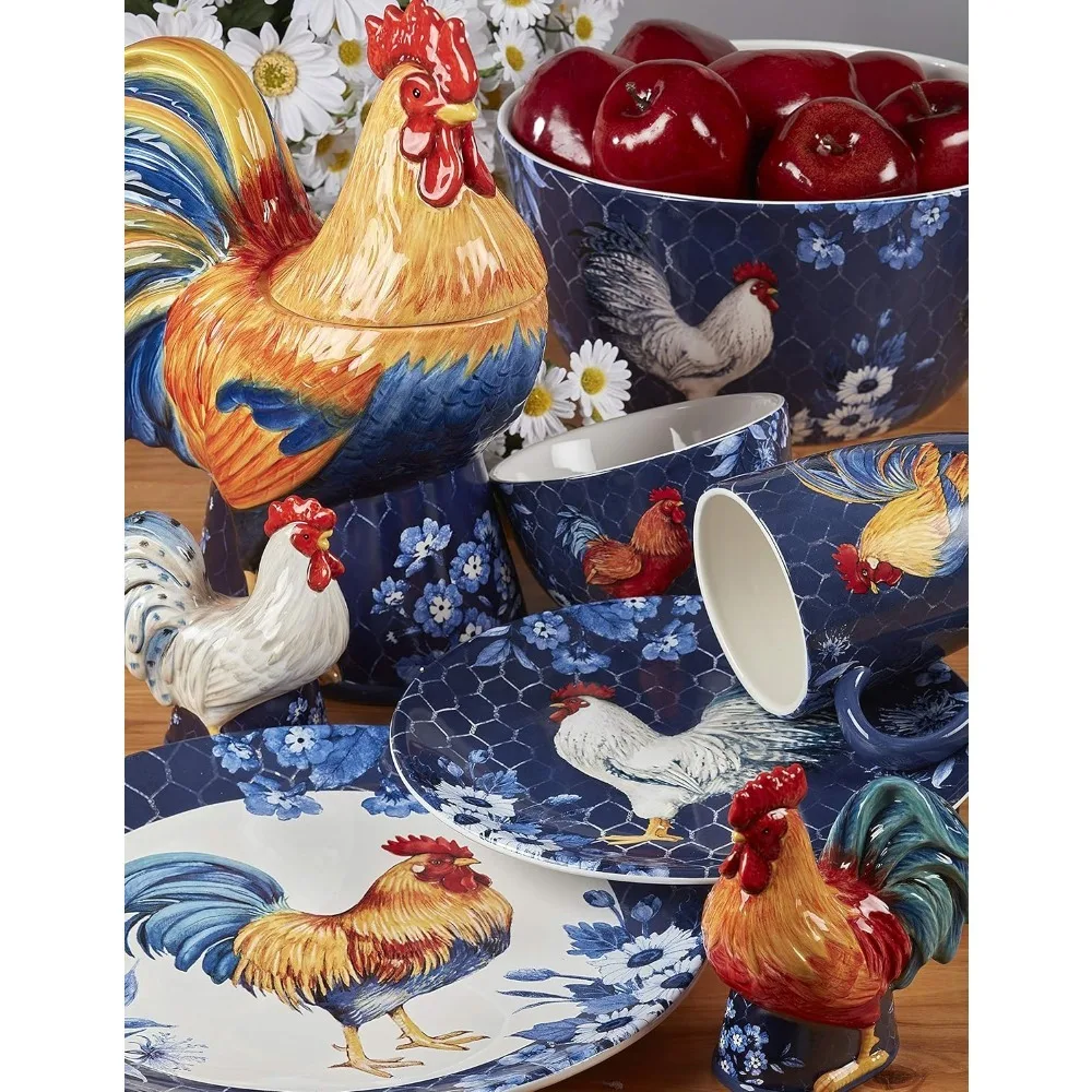 Certified International Indigo Rooster 16 pc Dinnerware Set, Service for 4, Multicolor