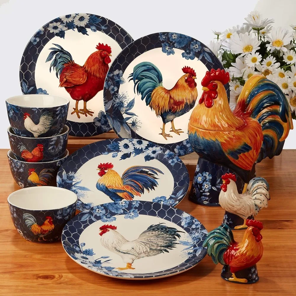 Certified International Indigo Rooster 16 pc Dinnerware Set, Service for 4, Multicolor