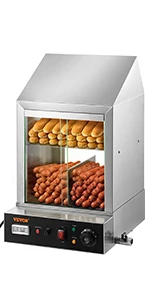 Hot Dog Steamer, 27L/28.54Qt, 2-Tier Hut Steamer for 175 Hot Dogs & 40 Buns, Electric Bun Warmer Cooker with Tempered Glas