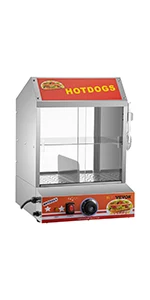 Hot Dog Steamer, 27L/28.54Qt, 2-Tier Hut Steamer for 175 Hot Dogs & 40 Buns, Electric Bun Warmer Cooker with Tempered Glas