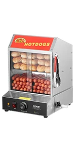 Hot Dog Steamer, 27L/28.54Qt, 2-Tier Hut Steamer for 175 Hot Dogs & 40 Buns, Electric Bun Warmer Cooker with Tempered Glas