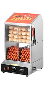 Hot Dog Steamer, 27L/28.54Qt, 2-Tier Hut Steamer for 175 Hot Dogs & 40 Buns, Electric Bun Warmer Cooker with Tempered Glas