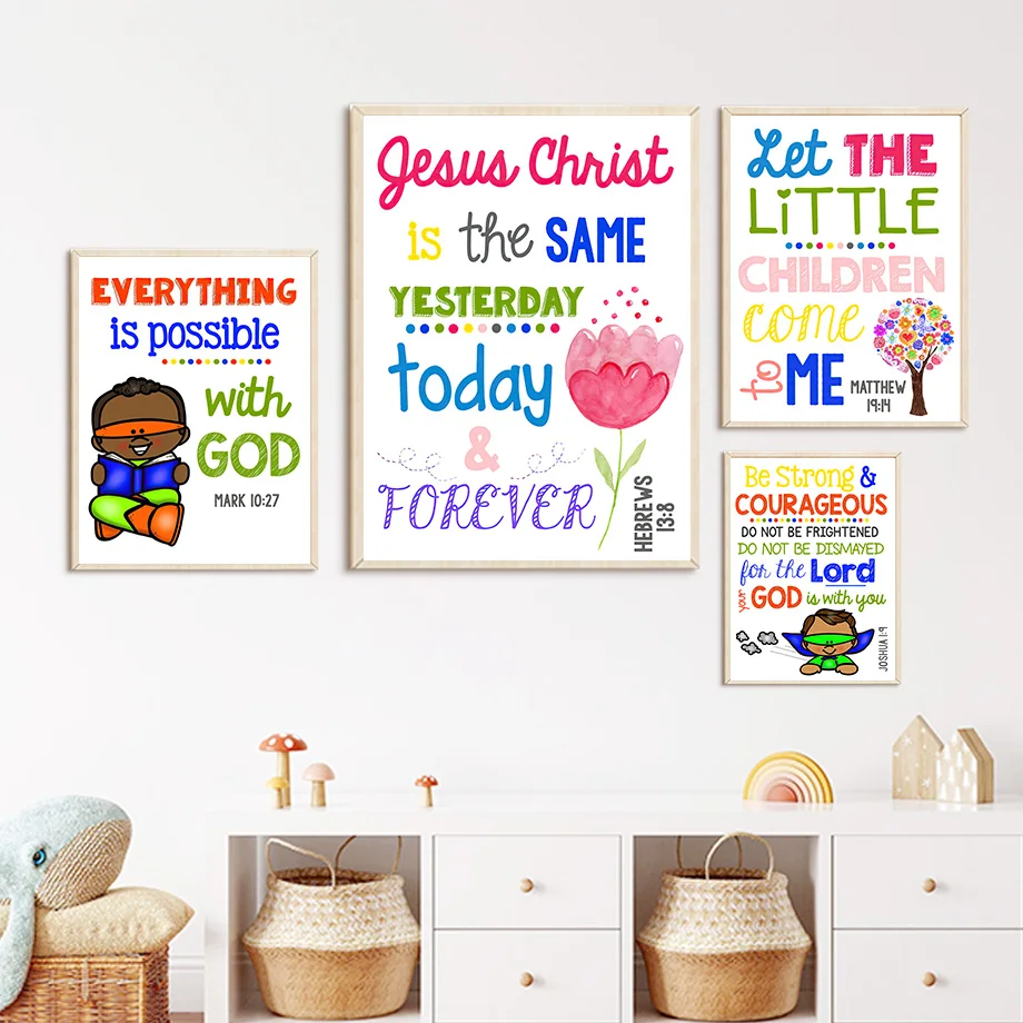 Kids Bible Verses Christian Church Scripture Wall Art Canvas Painting Nordic Poster And Print Pictures Child Room Home Decor