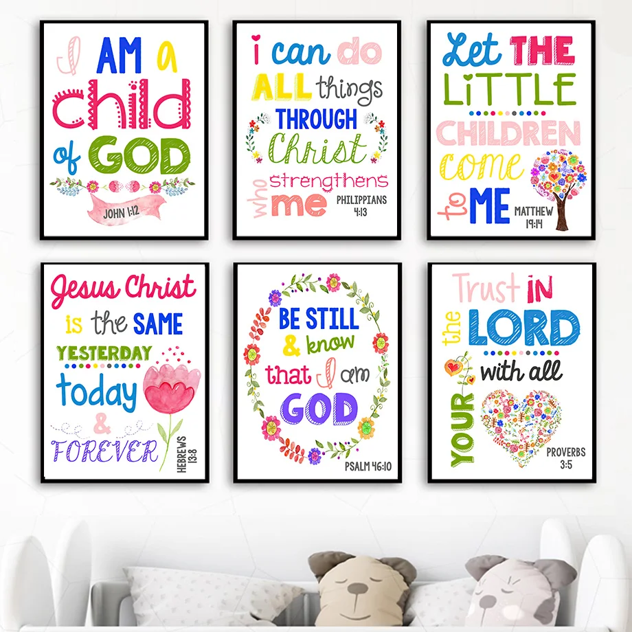 Kids Bible Verses Christian Church Scripture Wall Art Canvas Painting Nordic Poster And Print Pictures Child Room Home Decor