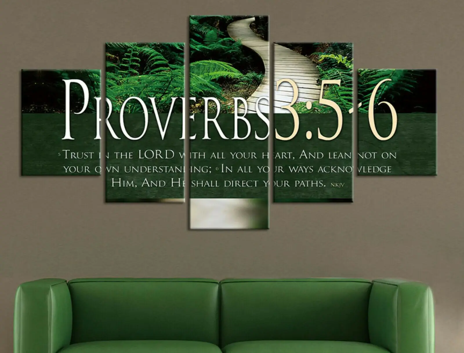 Bible Verse Proverbs 3 5-6 5 Pieces Canvas Picture Print Wall Art Canvas Painting Wall Decor for Living Room Poster No Framed