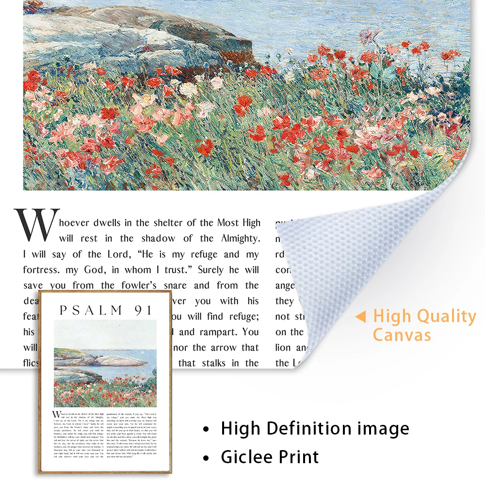 Psalm 23 91 121 Scripture Wall Art Bible Verse Poster Poppy Field Impressionism Monet Print Canvas Painting Christian Home Decor