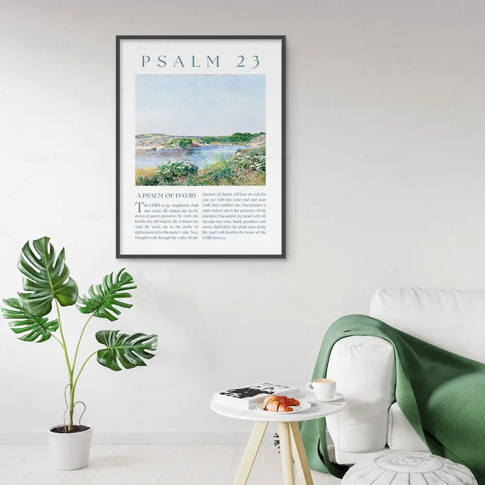 Psalm 23 91 121 Scripture Wall Art Bible Verse Poster Poppy Field Impressionism Monet Print Canvas Painting Christian Home Decor