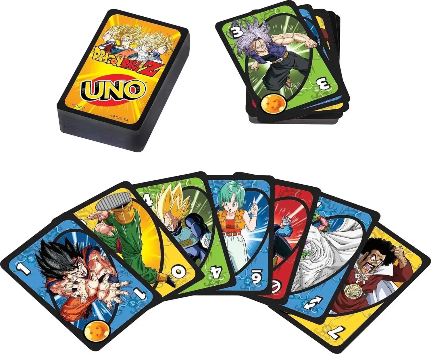 Mattel Games UNO Dragon Ball Z Card Game for Family Night Featuring Tv Show Themed Graphics and a Special Rule for 2-10 Players