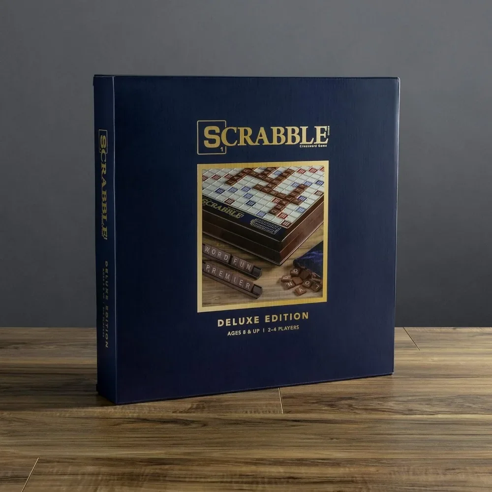 Scrabble Deluxe Edition with Rotating Wooden Game Board