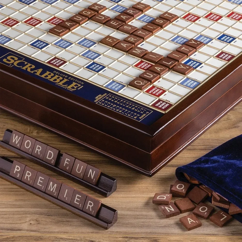 Scrabble Deluxe Edition with Rotating Wooden Game Board