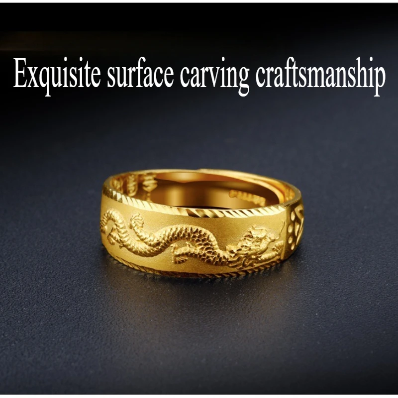 24k Gold Ring for Man Luxury Engraving Dragon Adjustable Ring Domineering Fashion Jewelry Male Two Color Gold Finger Ring