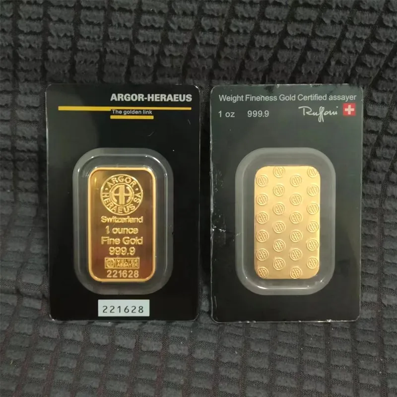 24K Gold Plated Swiss 1 Ounce Argor-Heraeus Gold Bar Gold Bullion Foreign Currency Gifts Coin Bullion Collection