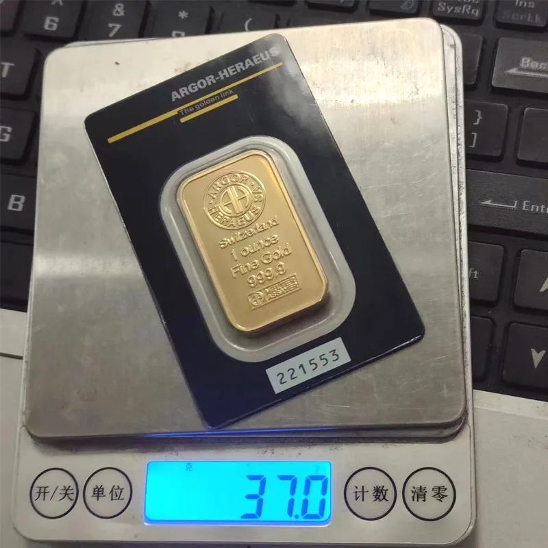 24K Gold Plated Swiss 1 Ounce Argor-Heraeus Gold Bar Gold Bullion Foreign Currency Gifts Coin Bullion Collection