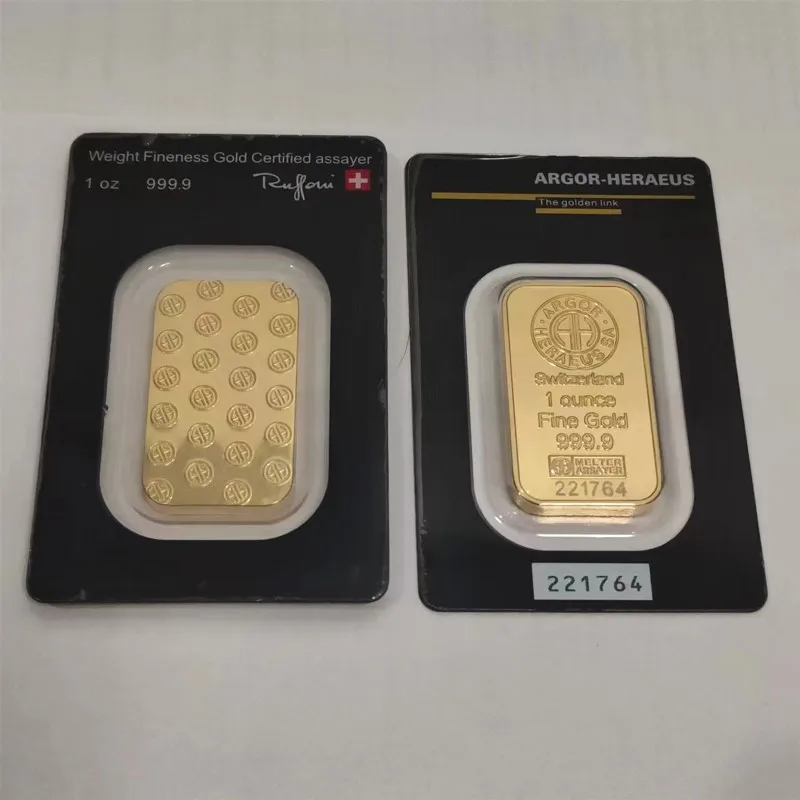 24K Gold Plated Swiss 1 Ounce Argor-Heraeus Gold Bar Gold Bullion Foreign Currency Gifts Coin Bullion Collection