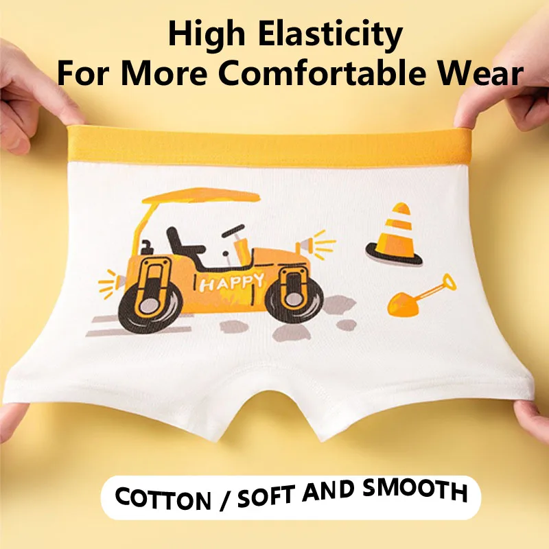 Multipack Cotton Boy Boxer Brief Fun Excavator Pattern Kids Boxers Breathable Soft Children Underwear For 3-12 Years Old