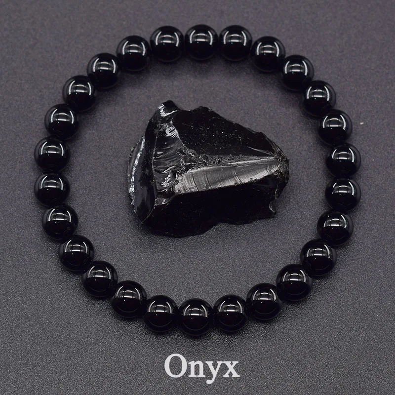 Classic Black Onyx Bead Bracelet for Men Natural Stone Shiny Black Obisidian Handmade Bracelet Yoga Meditation Jewelry Wholesale