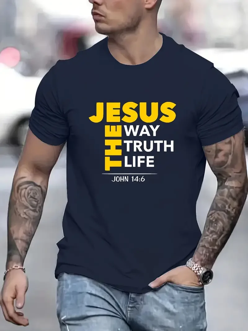 Jesus Print T Shirt, Tees For Men, Casual Short Sleeve T-shirt For Summer Casual for All-Season Comfort & Easy Care