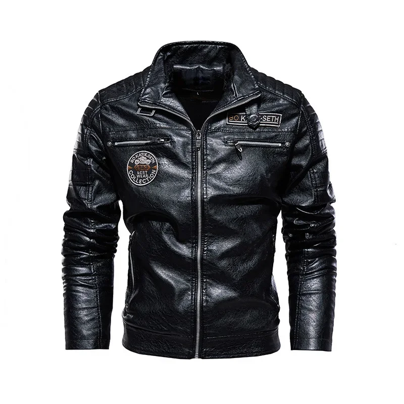 Leather Jacket Men Winter fleece Motorcycle PU Leahter jacket Male  Stand Collar Casual Windbreaker ropa de hombre Slim Coat