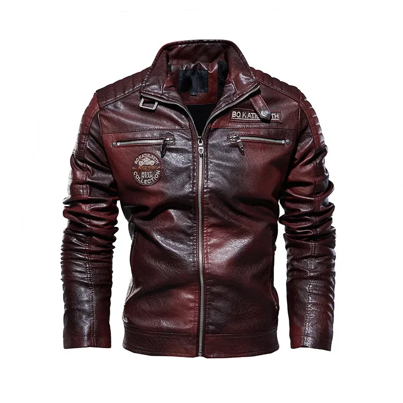 Leather Jacket Men Winter fleece Motorcycle PU Leahter jacket Male  Stand Collar Casual Windbreaker ropa de hombre Slim Coat