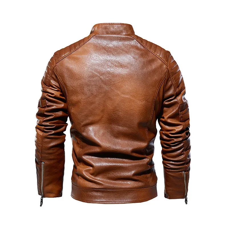 Leather Jacket Men Winter fleece Motorcycle PU Leahter jacket Male  Stand Collar Casual Windbreaker ropa de hombre Slim Coat