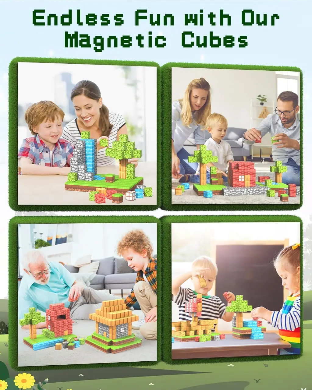 100PCS Magnetic Blocks Toy Build Mine Magnet World Set for Boys Girls STEM Montessori Sensory Cubes for Toddlers Gift