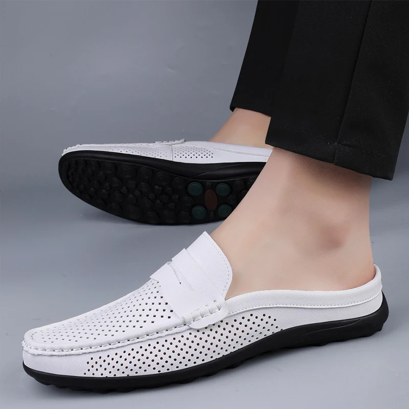 ComfySlip Men's Breathable Slip-On Slippers - Soft Solid Colour Upper, Non-Slip Durable Rubber Sole, Comfortable Fit, Ideal for