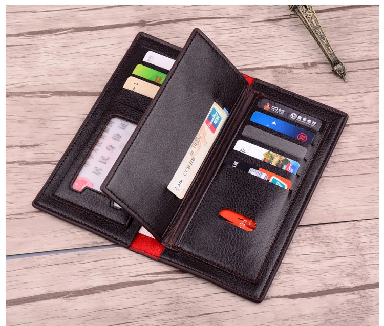 Men PU leather long clutch wallet business men Cards holder purse brown black male fashion pocket wallet for coins