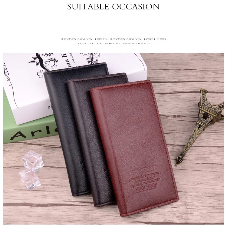 Men PU leather long clutch wallet business men Cards holder purse brown black male fashion pocket wallet for coins