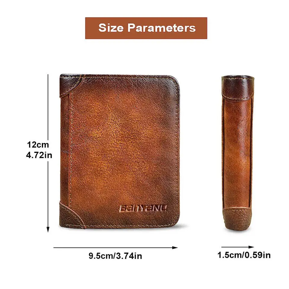 Genuine Leather Wallet Retro Business Design Rfid Protection Short Card Holder Coin Purses Money Bag Men Business Wallet Handbag