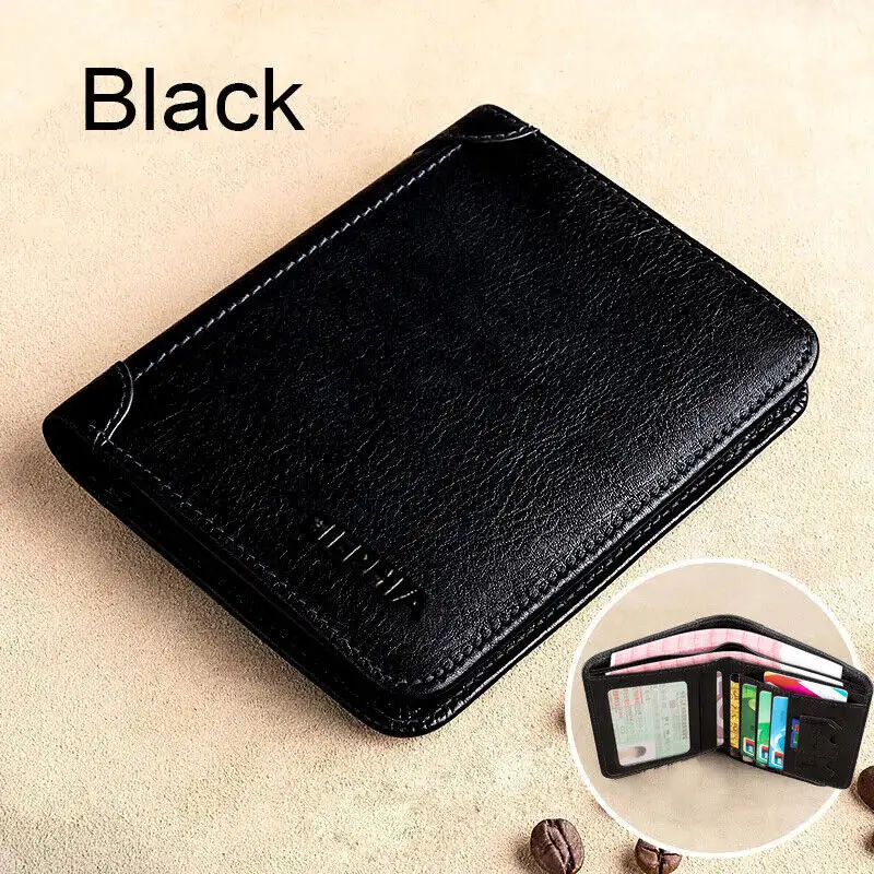 Genuine Leather Wallet Retro Business Design Rfid Protection Short Card Holder Coin Purses Money Bag Men Business Wallet Handbag