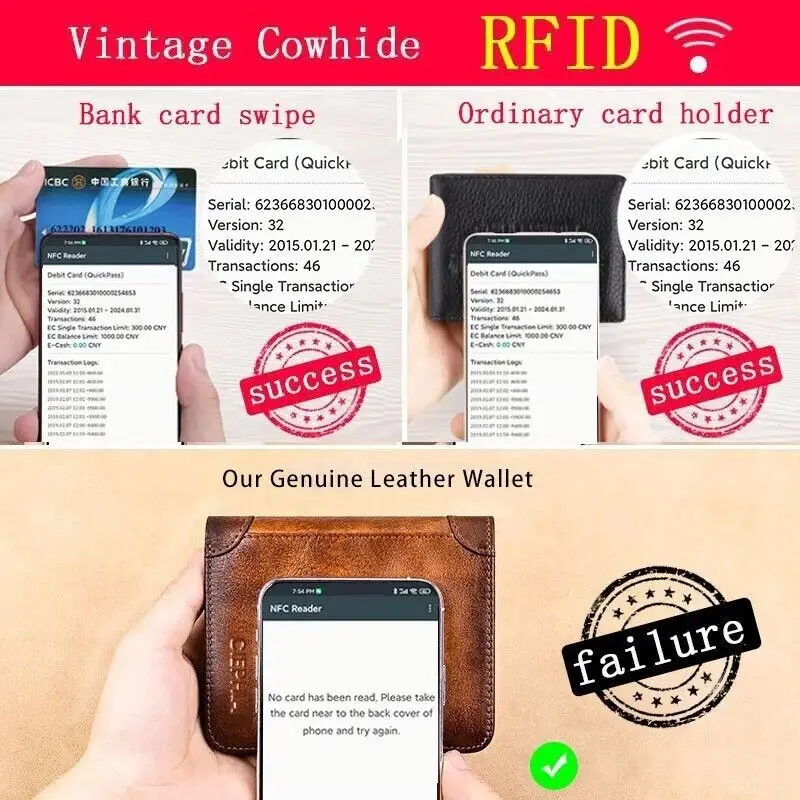 Genuine Leather Wallet Retro Business Design Rfid Protection Short Card Holder Coin Purses Money Bag Men Business Wallet Handbag