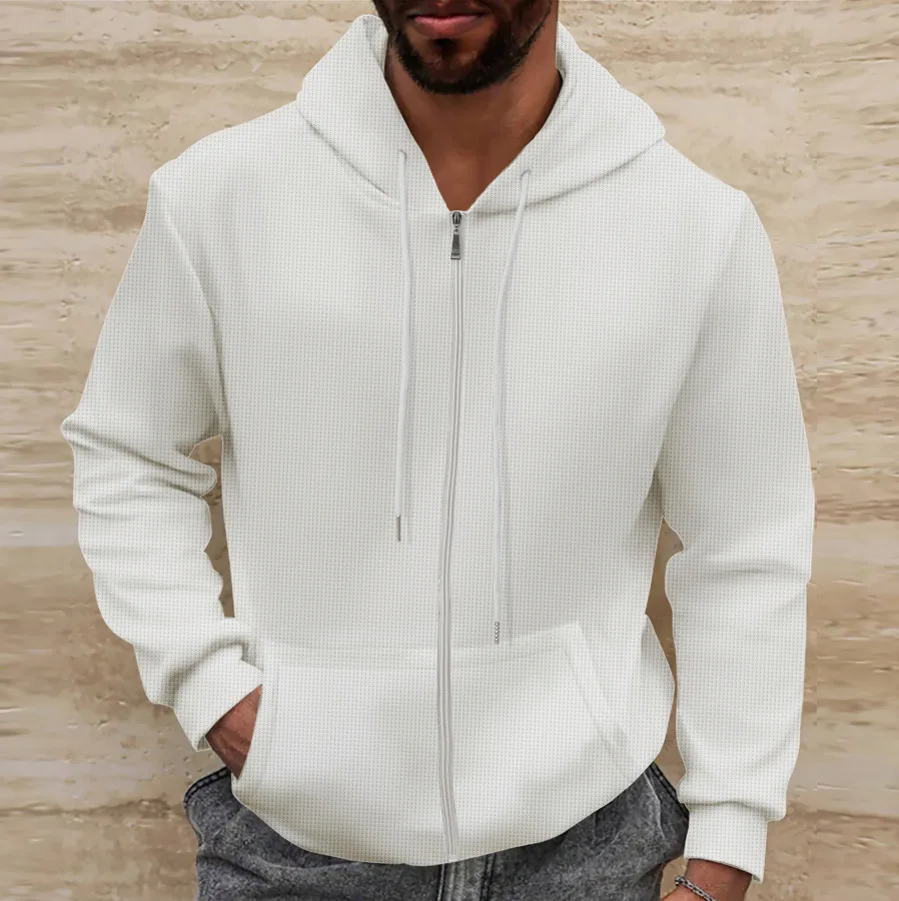 Men's spring and autumn casual three-dimensional patch bag Waffle zipper solid color pocket long sleeve jacket fashion hoodie