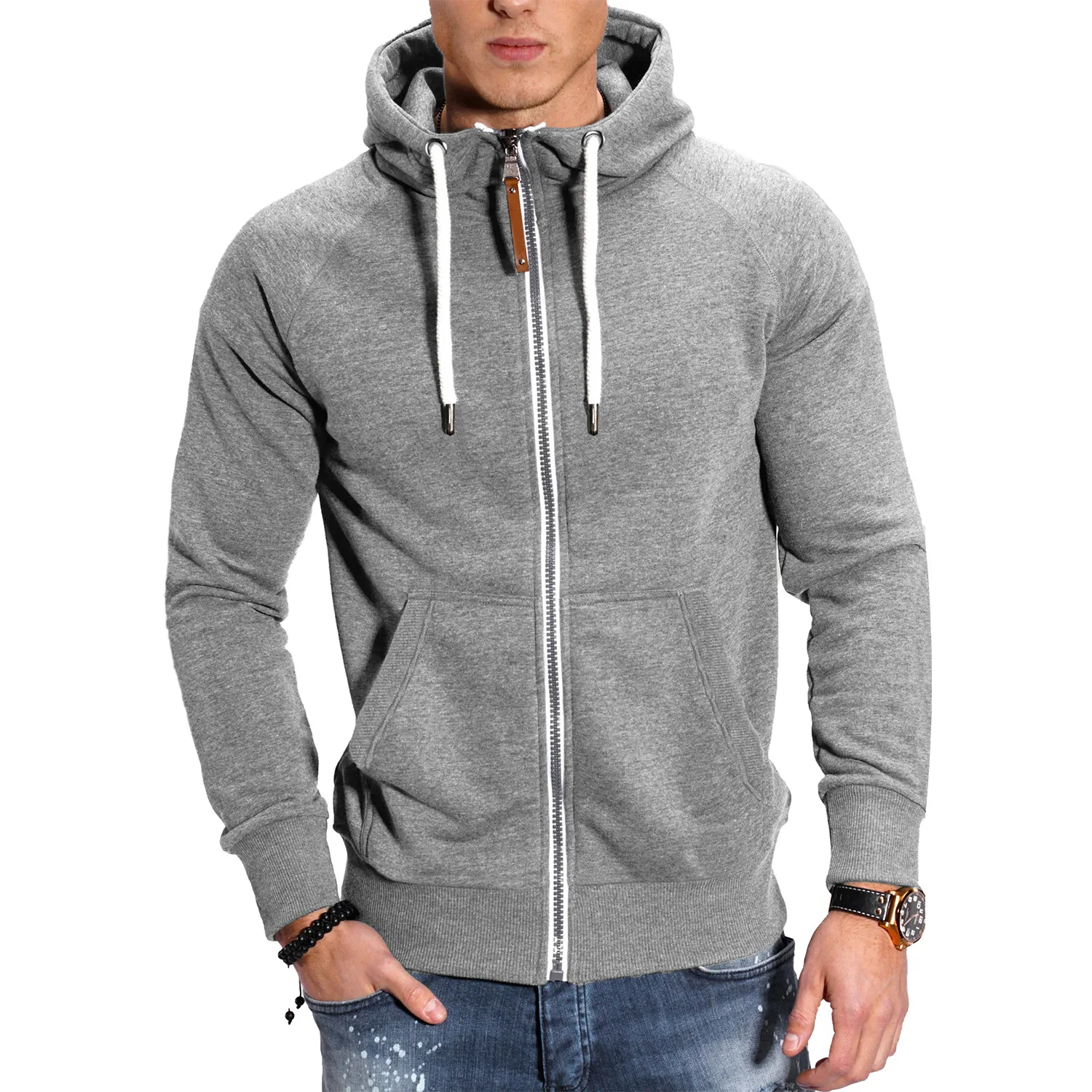 Men's Hoodies Long Sleeve Sweatshirts for Men Zipper Hooded Pullover High Neck Mens Sweatshirt Top Jacket Coat Black Sweater