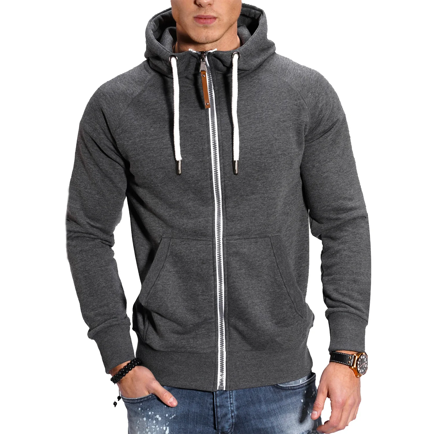 Men's Hoodies Long Sleeve Sweatshirts for Men Zipper Hooded Pullover High Neck Mens Sweatshirt Top Jacket Coat Black Sweater