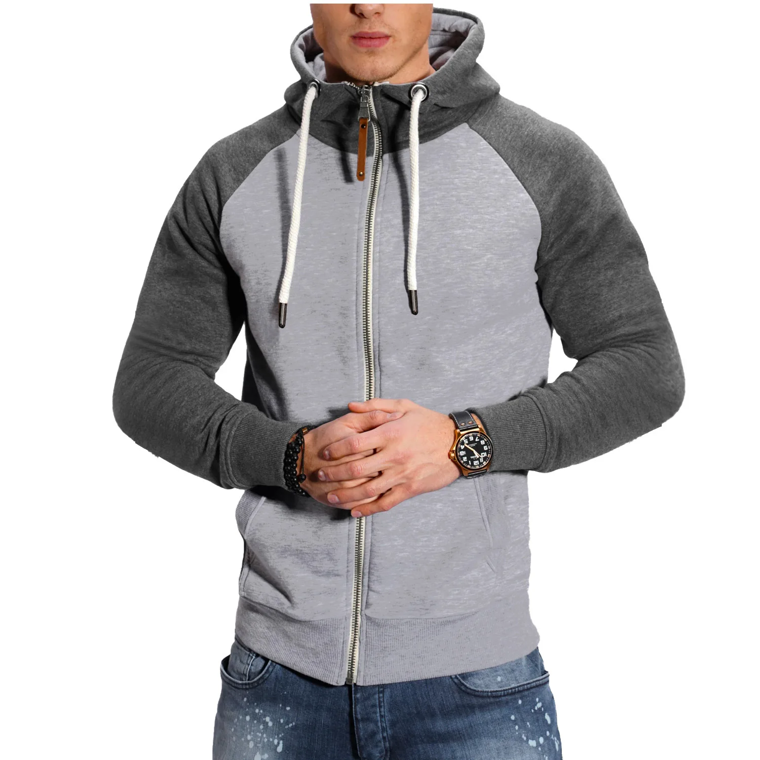 Men's Hoodies Long Sleeve Sweatshirts for Men Zipper Hooded Pullover High Neck Mens Sweatshirt Top Jacket Coat Black Sweater