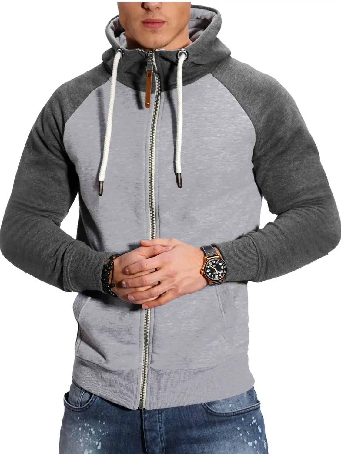 Men's Hoodies Long Sleeve Sweatshirts for Men Zipper Hooded Pullover High Neck Mens Sweatshirt Top Jacket Coat Black Sweater