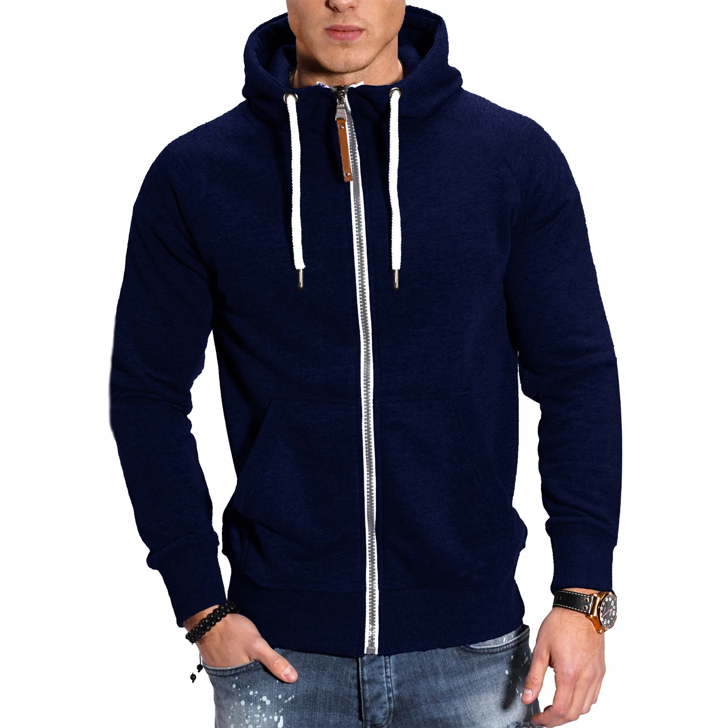 Men's Hoodies Long Sleeve Sweatshirts for Men Zipper Hooded Pullover High Neck Mens Sweatshirt Top Jacket Coat Black Sweater