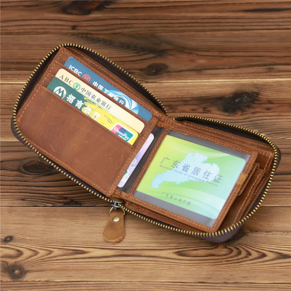 Genuine Leather Zipper Wallet for Men Money Short Purse Credit Card Holder Cash Coin Pocket Male Large Solid Standard Wallets